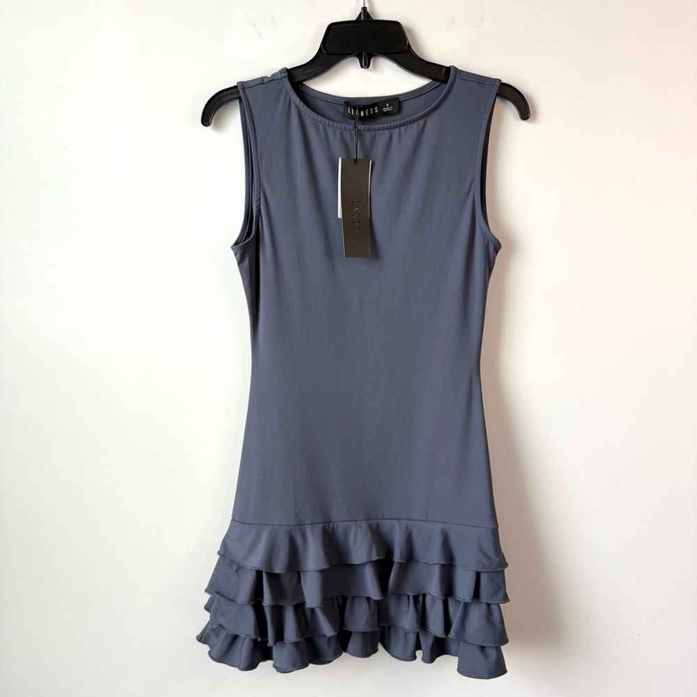 Lioness Bisous Ruffle Mini Dress Mineral‎ S - Picture 3 of 8